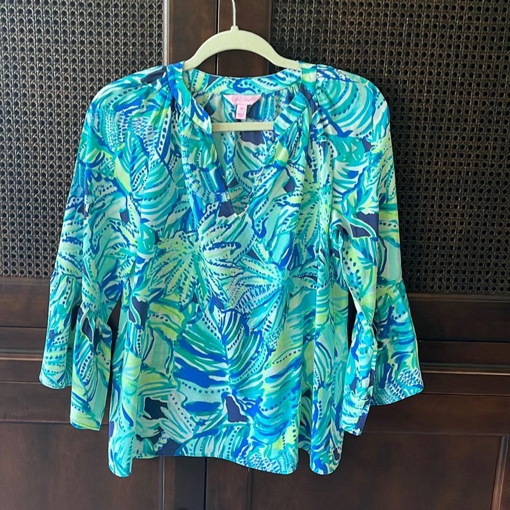 Lilly Pulitzer Matilda Silk Top Armadilly Dally size XS
